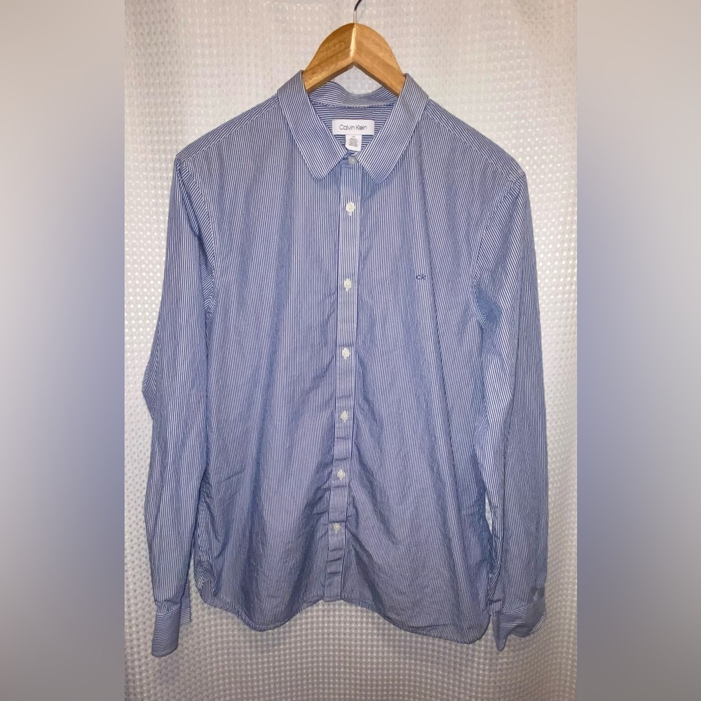 2/40$ Men’s CALVIN KLEIN striped‎ 100% cotton buttoned shirt size large